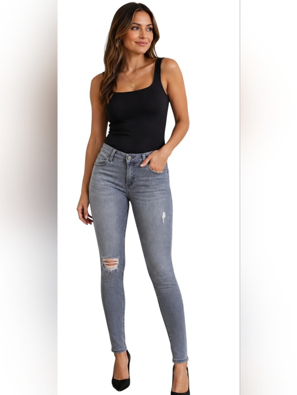 KUT from the Kloth Mia Toothpick Skinny Jeans Gray Wash Distressed Size 2